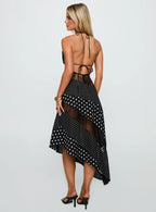 Down With Love Asymmetrical Midi Dress Black / White Polka