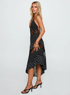 Down With Love Asymmetrical Midi Dress Black / White Polka