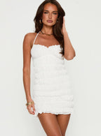 Bohemienne Shirred Mini Dress White