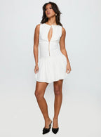 Alissea Keyhole Linen Blend Mini Dress White