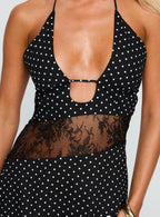 Down With Love Asymmetrical Midi Dress Black / White Polka